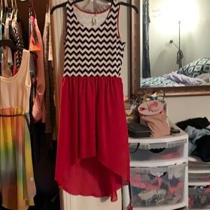 Black and white chevron along with red chiffon